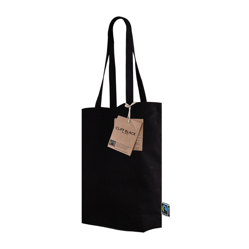 Sac en coton Fair Trade 280 gr personnalisable - Cliff Black Grande étiquette